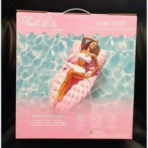Float Life by Funboy Inflatable Lounger Pool Float Pink Twist Ergonomic Backrest
